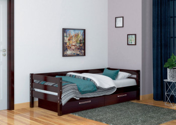 Кровать одинарная ГЛОРИЯ из массива сосны  900*2000 (Орех Тёмный) в Улыбино - ulybino.mebel54.com | фото