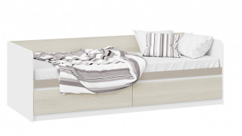 Кровать «Сканди» с 2 ящиками Дуб Гарден/Белый/Глиняный серый в Улыбино - ulybino.mebel54.com | фото