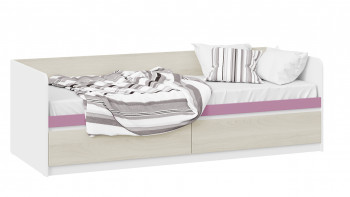 Кровать «Сканди» с 2 ящиками Дуб Гарден/Белый/Лиловый в Улыбино - ulybino.mebel54.com | фото