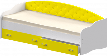 Кровать Софа-8 с мягкой спинкой (900х1900) Белый/Желтый в Улыбино - ulybino.mebel54.com | фото