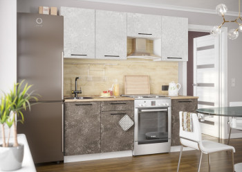 Кухонный гарнитур Нувель 2100мм белый/бетон коричневый в Улыбино - ulybino.mebel54.com | фото