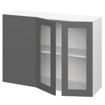 Норд ШВУПС 1000 Шкаф верхний угловой со стеклом (Софт черный/корпус Белый) в Улыбино - ulybino.mebel54.com | фото