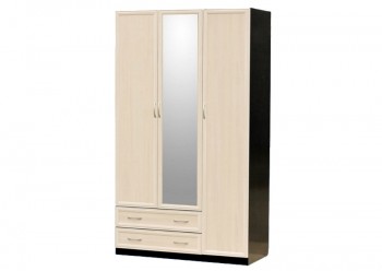 Шкаф для платья и белья 3-х дверный с профилем МДФ с 1 малым зеркалом Венге/Дуб выбеленный в Улыбино - ulybino.mebel54.com | фото